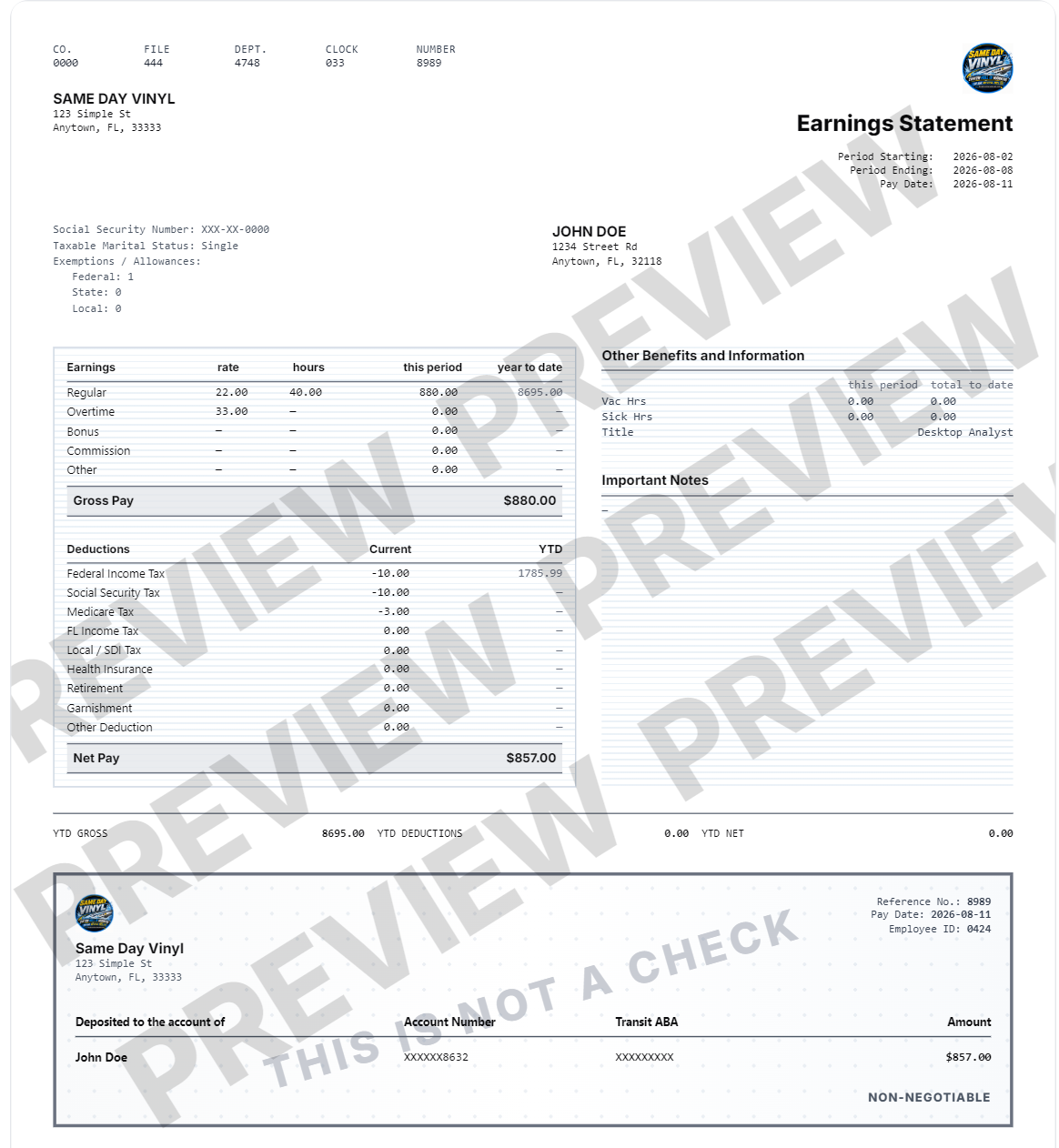 Modern payroll summary template preview
